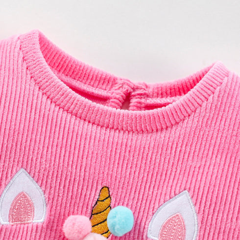 Pink cartoon long sleeve round neck dress